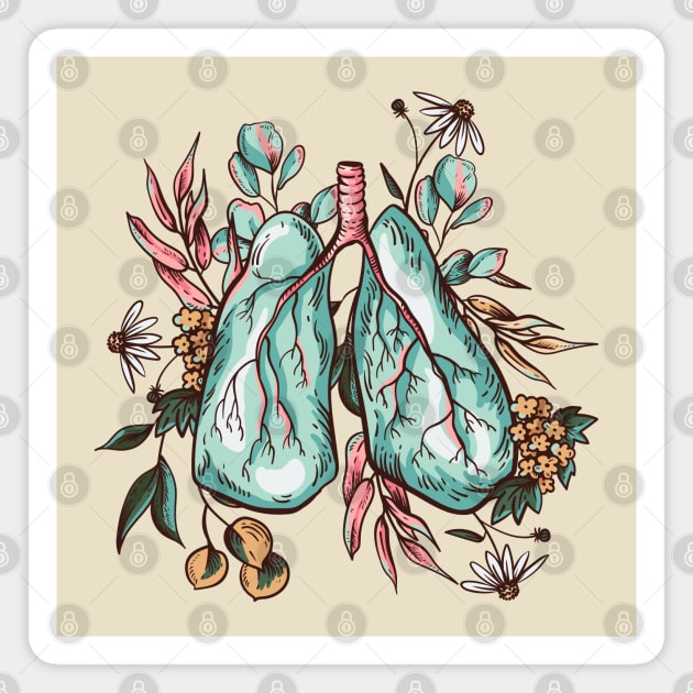 human lungs flowers leaves illustration Magnet by Mako Design 